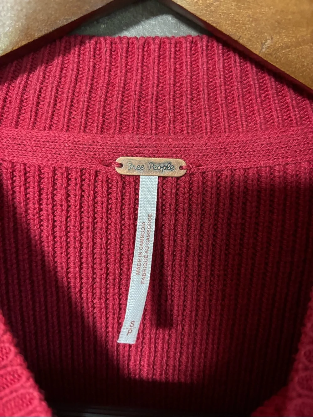 Free People Burgandy Crew Neck Oversized Sweater Small